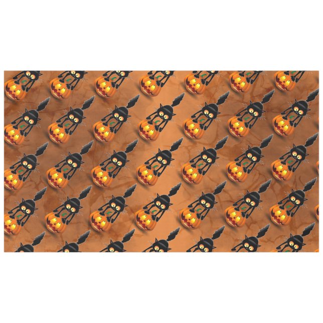 Cat Halloween Scared Cartoon on Pumpkin Tablecloth (Front (Horizontal))