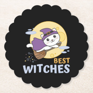 Cat Halloween Witch Children Witches Best Witches Paper Coaster