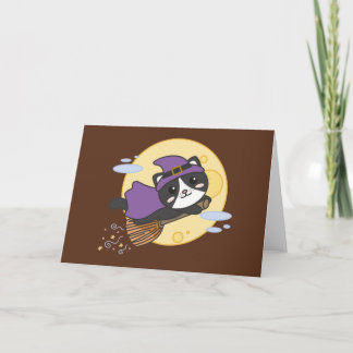 Cat Halloween Witch Kids Witch Costume Holiday Card