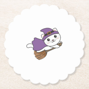 Cat Halloween Witch Kids Witch Costume Paper Coaster