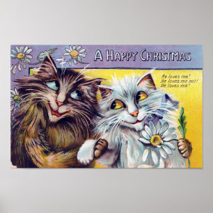 Cat Happy Christmas Card, Louis Wain Poster