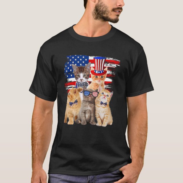 Cat Happy Freedom Day Cat  Cat Moms 4th July Ameri T-Shirt (Front)