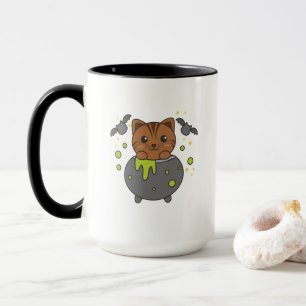 Cat Happy Halloween Cauldron Bat Mug