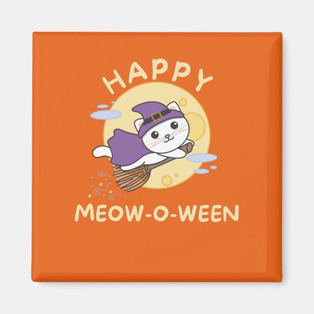 Cat Happy Halloween Happy Meow-o-ween Magnet (Front)