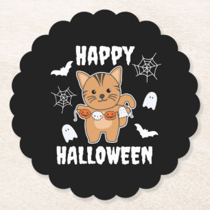 Cat Happy Halloween Pumpkin Bat Costume Paper Coaster