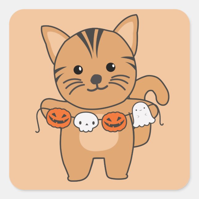 Cat Happy Halloween Pumpkin Bat Costume Square Sti Sticker (Front)
