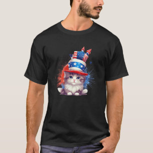 cat happy independence day fireworks memorial day T-Shirt
