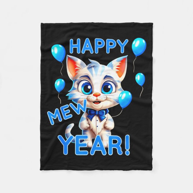 Cat Happy New Year Mew Year Funny New Years Party  Fleece Blanket (Front)