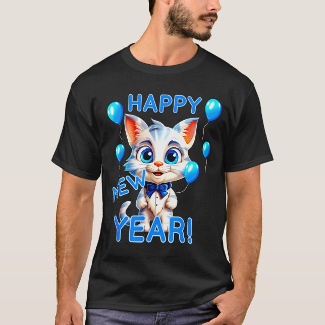 Cat Happy New Year Mew Year Funny New Years Party  T-Shirt (Front)