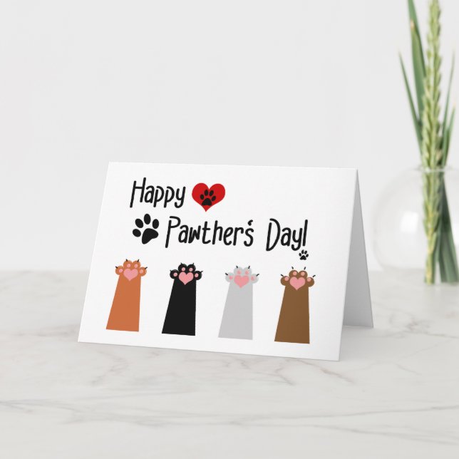 Cat Happy Pawther's Day - Paws Up Greeting Card (Front)