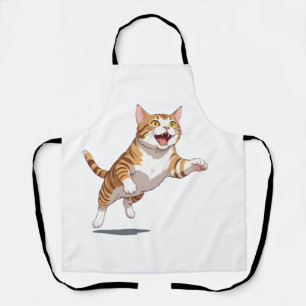 Cat Happy Playful Fun Jumping In The Air Joyful Apron
