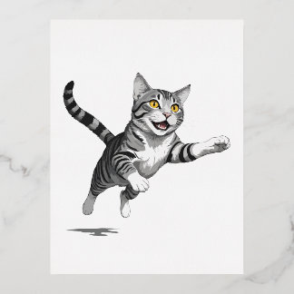 Cat Happy Playful Fun Jumping In The Air Joyful Foil Holiday Postcard