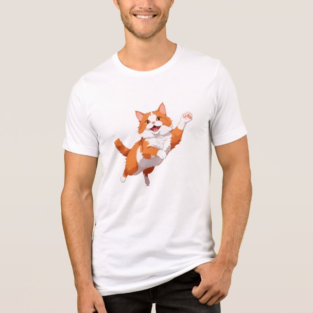 Cat Happy Playful Fun Jumping In The Air Joyful Tri-Blend Shirt (Front)