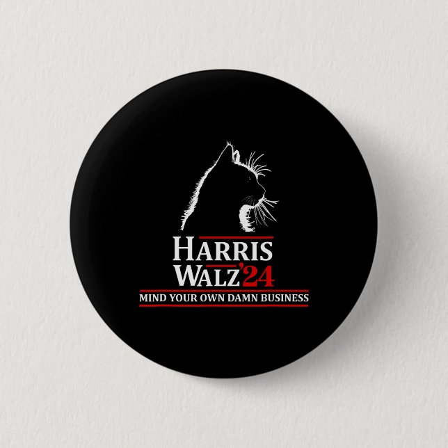 Cat Harris Walz 2024 Kamala Harris 2024 Tim Walz 2 Inch Round Button (Front)