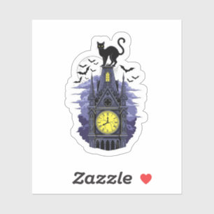 Cat & Haunted Clock Tower – Gothic Midnight