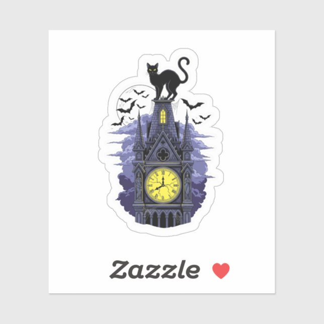 Cat & Haunted Clock Tower – Gothic Midnight  (Sheet)