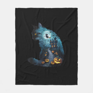 Cat Haunted Horror House Halloween Mens Womens Kid Fleece Blanket