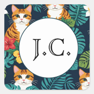 Cat Hawaiian shirt style pattern tropical ginger Square Sticker