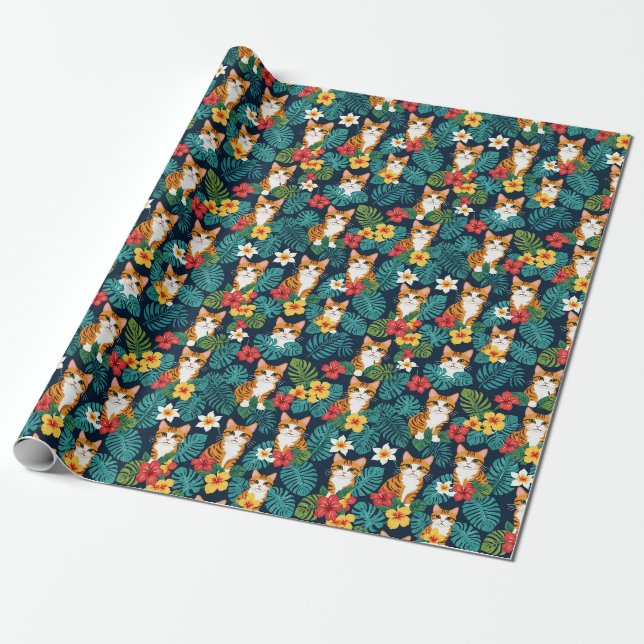 Cat Hawaiian shirt style pattern tropical ginger Wrapping Paper (Unrolled)