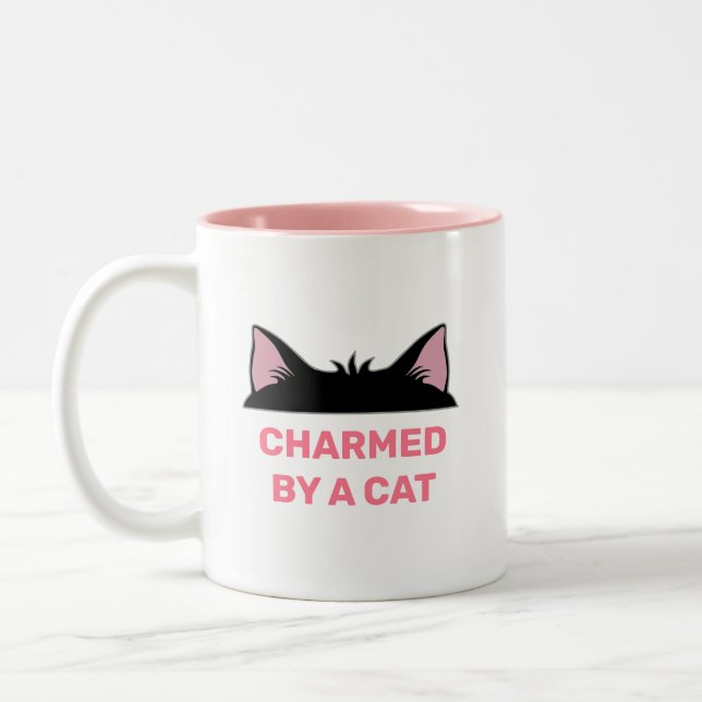 Cat Head & Personalized Funny Cat Quote Two-Tone Coffee Mug (Left)