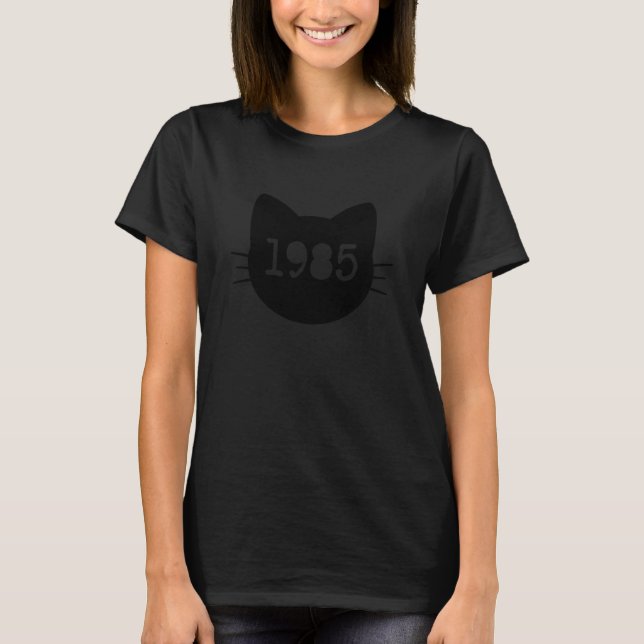 Cat Head Silhouette 1985 Funny Retro T-Shirt (Front)