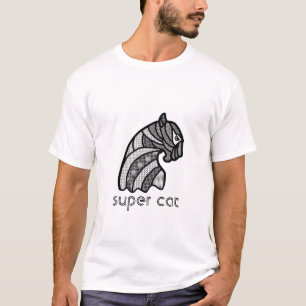 Cat Head With Boho Ornaments Black and White T-Shirt