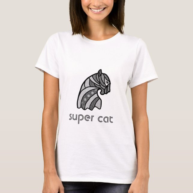 Cat Head With Boho Ornaments Black and White T-Shirt (Front)