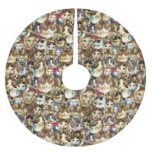 cat heads Christmas tree skirt