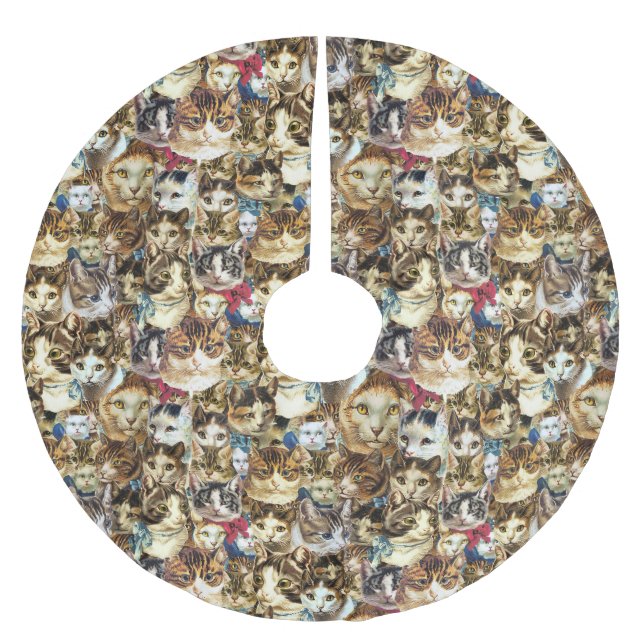 cat heads Christmas tree skirt (Front)
