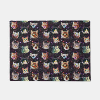 Cat Heads in Outer Space Funny Galaxy Pattern Doormat