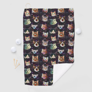 Cat Heads in Outer Space Funny Galaxy Pattern Golf Towel