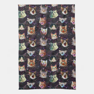 Cat Heads in Outer Space Funny Galaxy Pattern Kitchen Towel