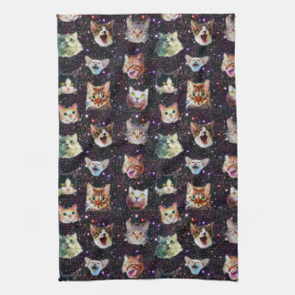 Cat Heads in Outer Space Funny Galaxy Pattern Kitchen Towel