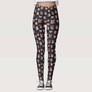 Cat Heads in Outer Space Funny Galaxy Pattern Leggings