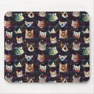 Cat Heads in Outer Space Funny Galaxy Pattern Mouse Pad