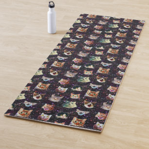 Cat Heads in Outer Space Funny Galaxy Pattern Yoga Mat