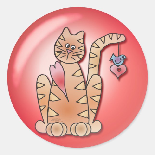 CAT HEART BUBBLE by SHARON SHARPE Classic Round Sticker (Front)