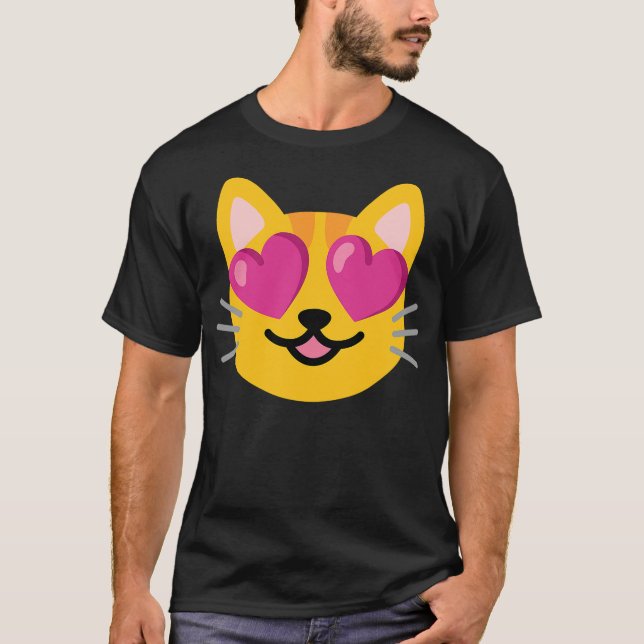 Cat Heart Eyes Emoticon T-Shirt (Front)
