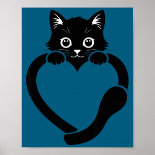 Cat heart graphic love cute cat poster