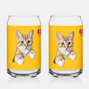 Cat Heart Name Love Set Can Glass