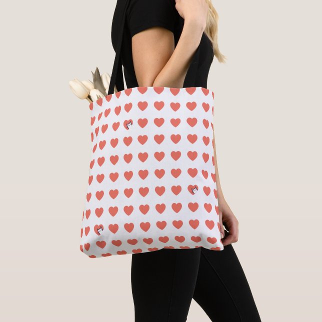 Cat Heart Pattern Tote Bag (Close Up)