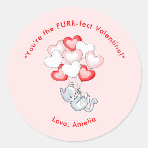 Cat Heart Personalized Valentine's Day Classic Round Sticker