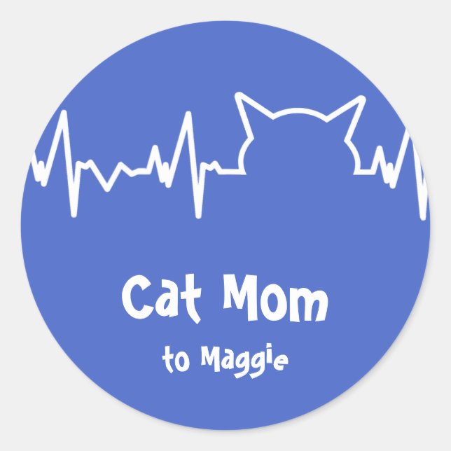 Cat Heartbeat for Cat Moms, Cat Dads Classic Round Sticker (Front)