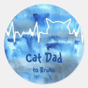 Cat Heartbeat for Cat Moms, Cat Dads, watercolor C Classic Round Sticker