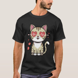 Cat Heartbeat Line Minimalist Design T-Shirt
