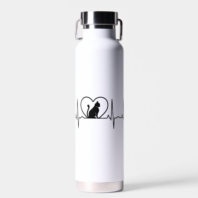 Cat Heartbeat with Heart Water Bottle (Front)