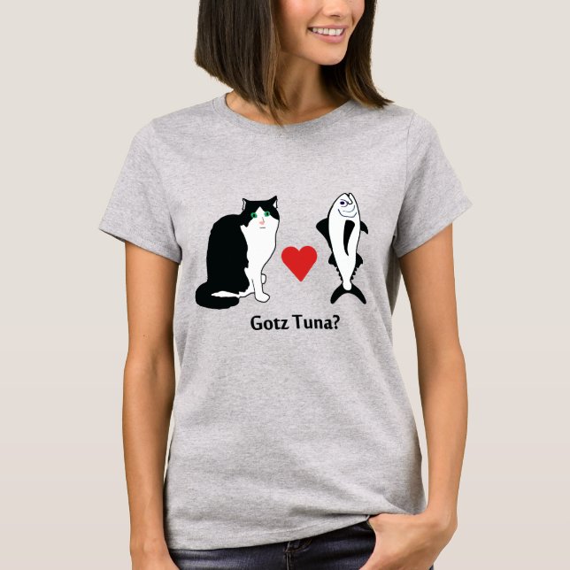 Cat Hearts Tuna Fish, Cat Joke T-Shirt (Front)