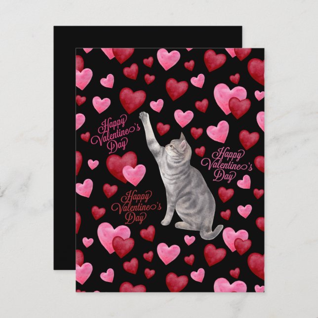 Cat Hearts Valentine’s Day Card in Black (Front/Back)
