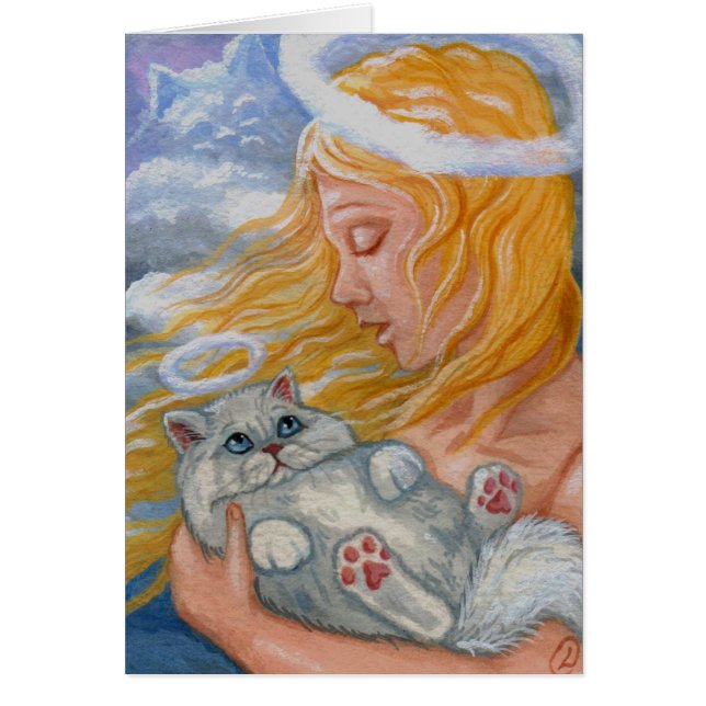CAT HEAVEN White Persian Cat Angel Card (Front)