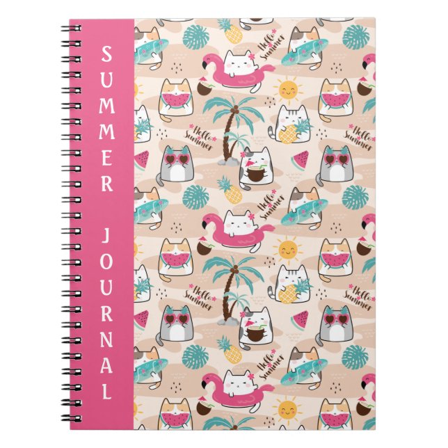 Cat Hello Summer Beach Kitty Vacation Notebook (Front)